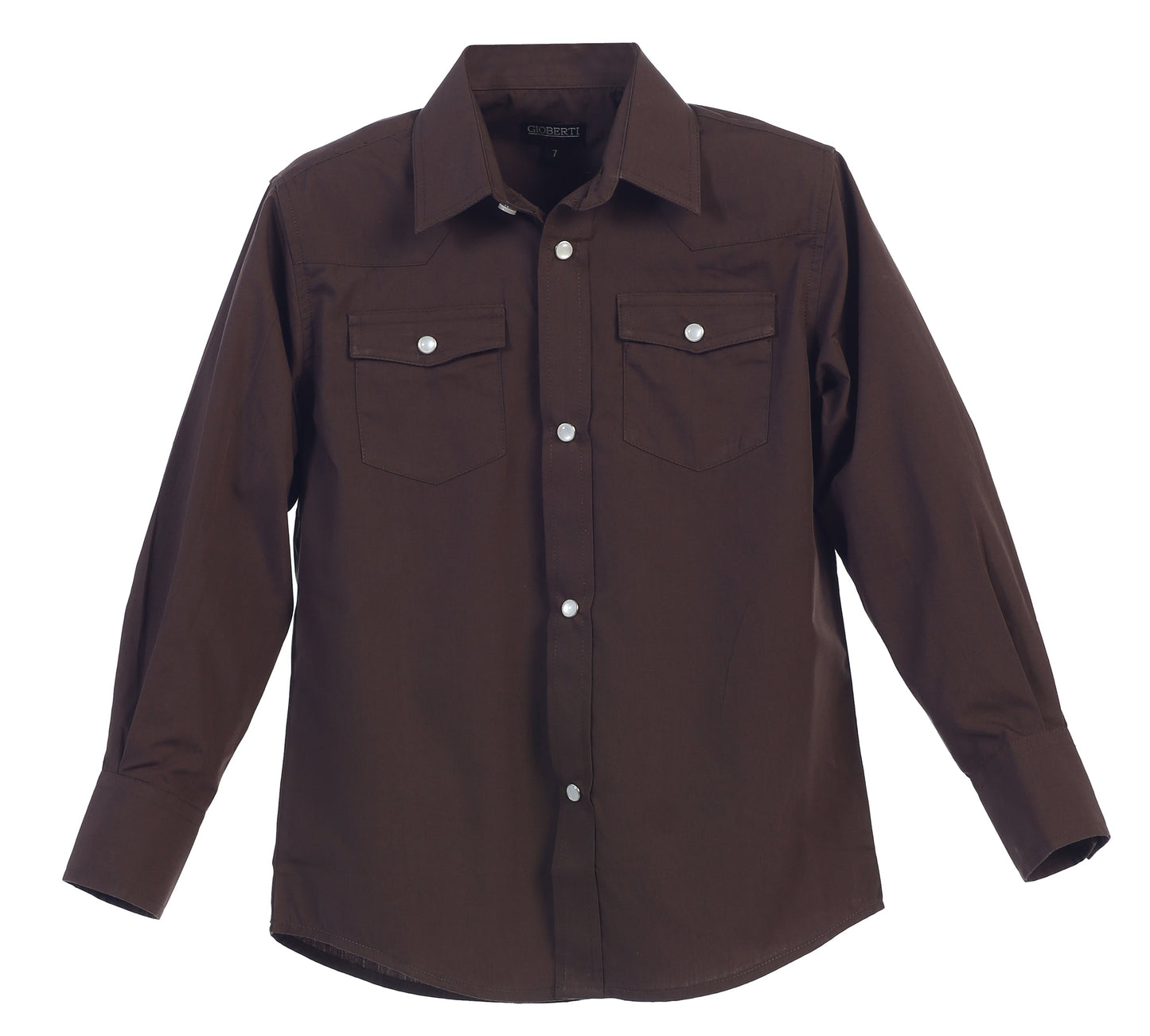 LS-85W-Boy's Casual Western Solid Long Sleeve Shirt with Pearl Snaps - 6 COLORS( RED-TURQ-BROWN-BURG-LIGHT BLUE-WHITE ) SIZE 4-18