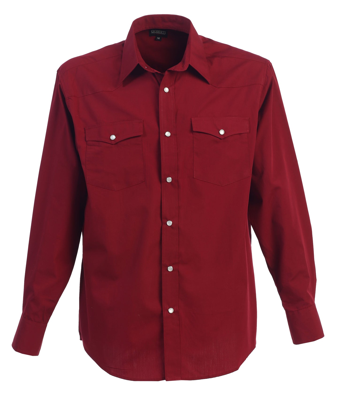 Men’s Solid Long Sleeve Western Shirt with Pearl Snap-on Buttons
