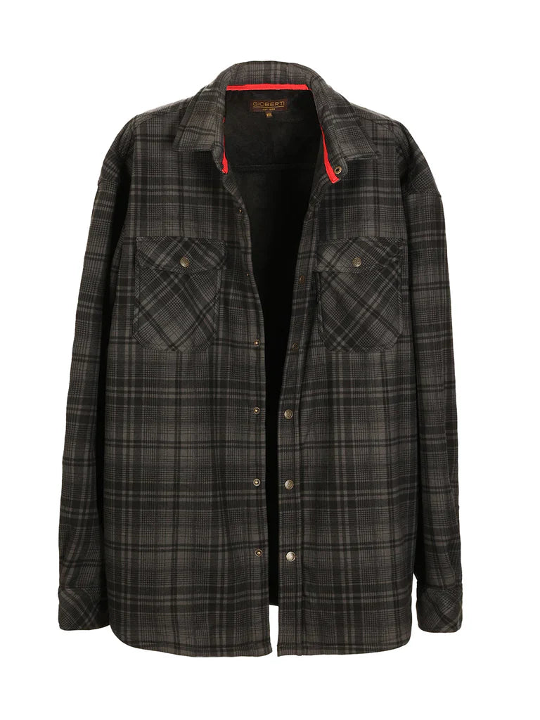 Mens Checkered Flannel Shirt Jacket With Velvet