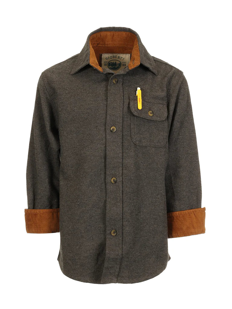 LS-84FC- BOY'S SINGLE POCKET FLANNEL SHIRT WITH CORDUROY CONTRAST