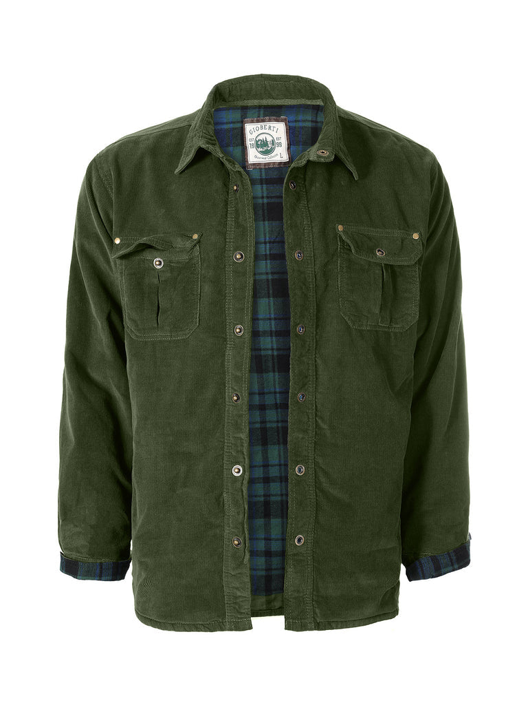 CJ-95 MEN'S CORDUROY LONG SLEEVE BUTTON DOWN SHIRT JACKET WITH FLANNEL LINING