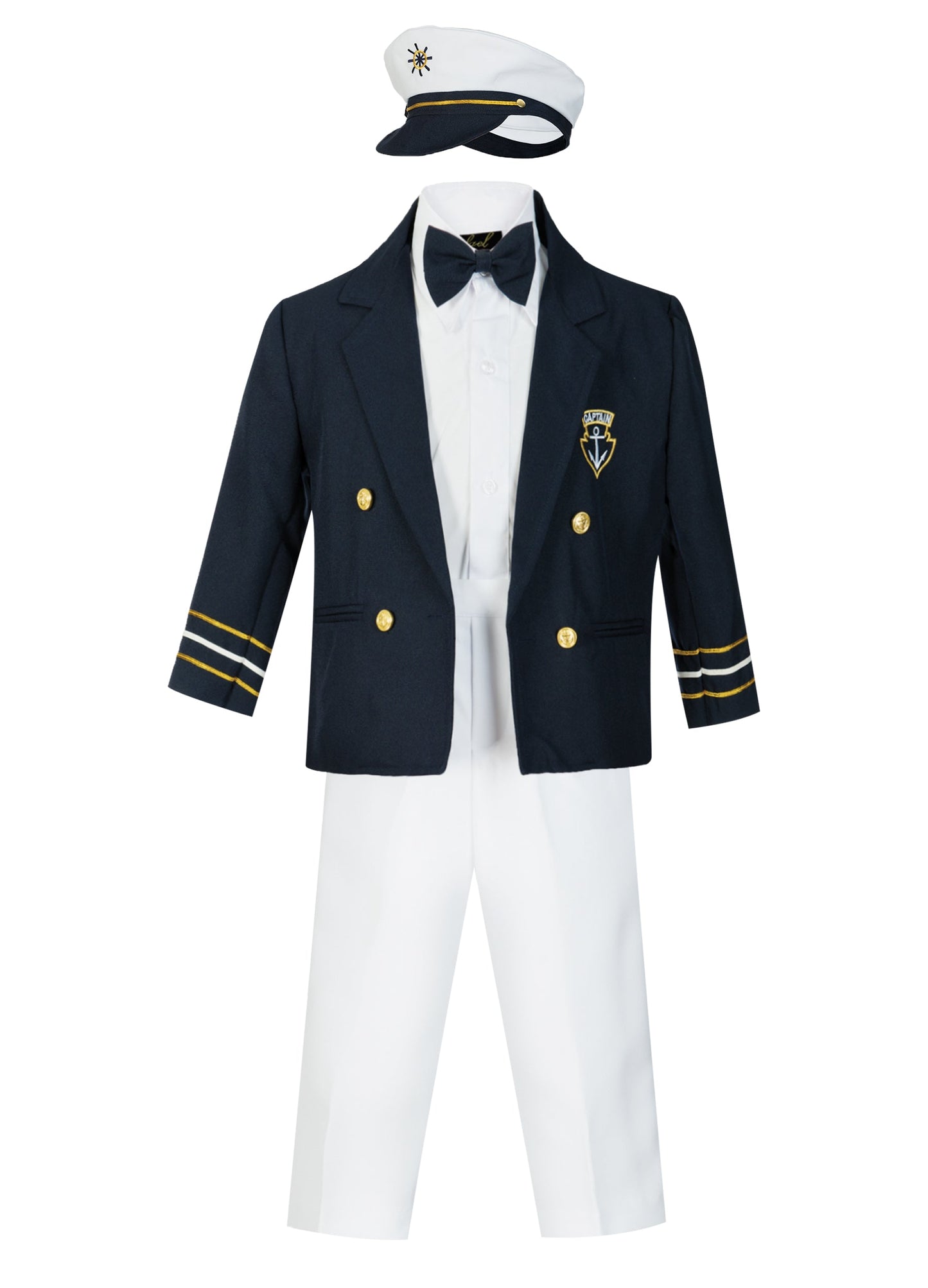 CP-007 Boys Captain style suit set with hat (5 pcs) 3 COLORS ALL WHITE- ALL NAVY- NAVY WHITE