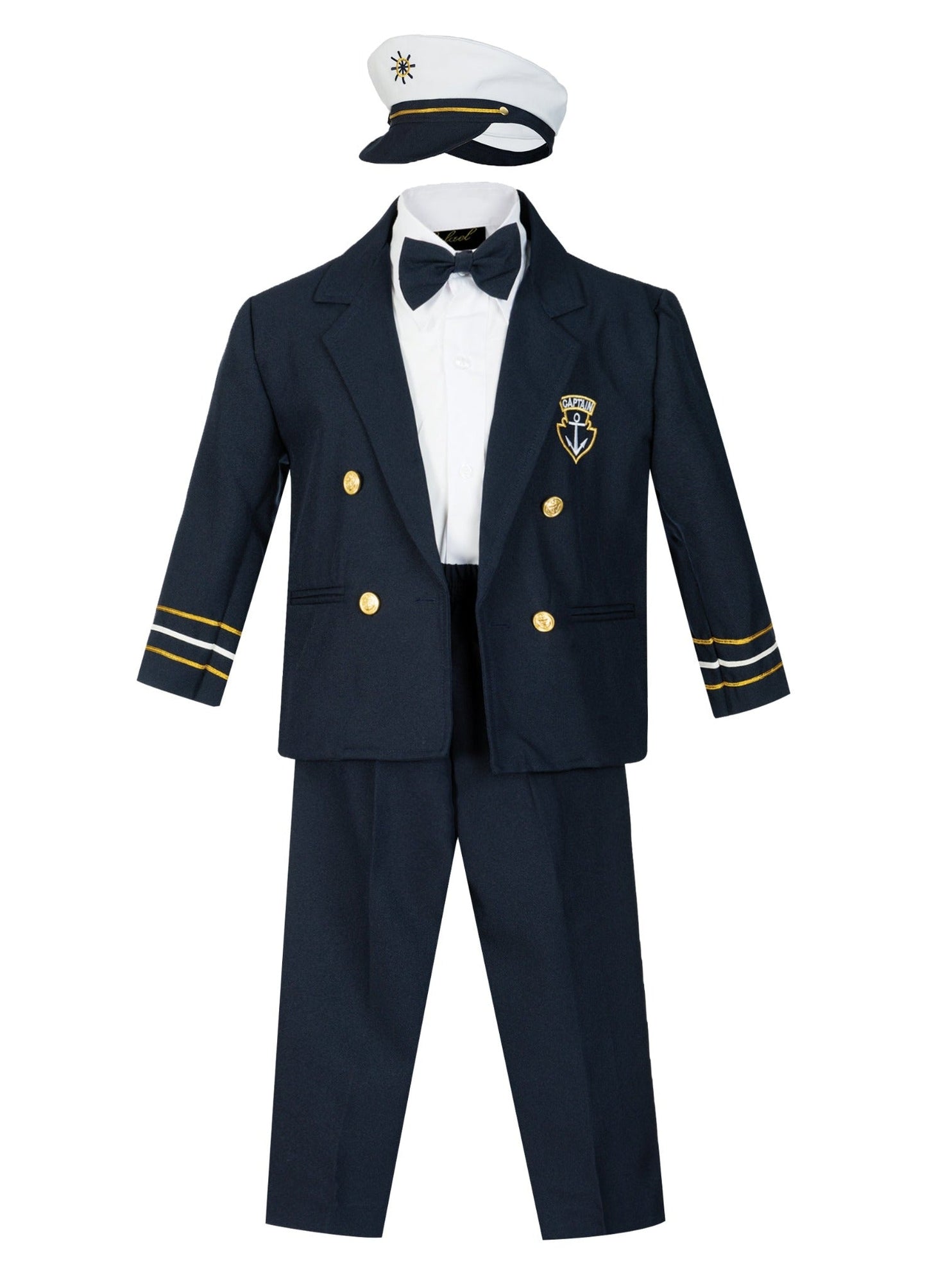 CP-007 Boys Captain style suit set with hat (5 pcs) 3 COLORS ALL WHITE- ALL NAVY- NAVY WHITE