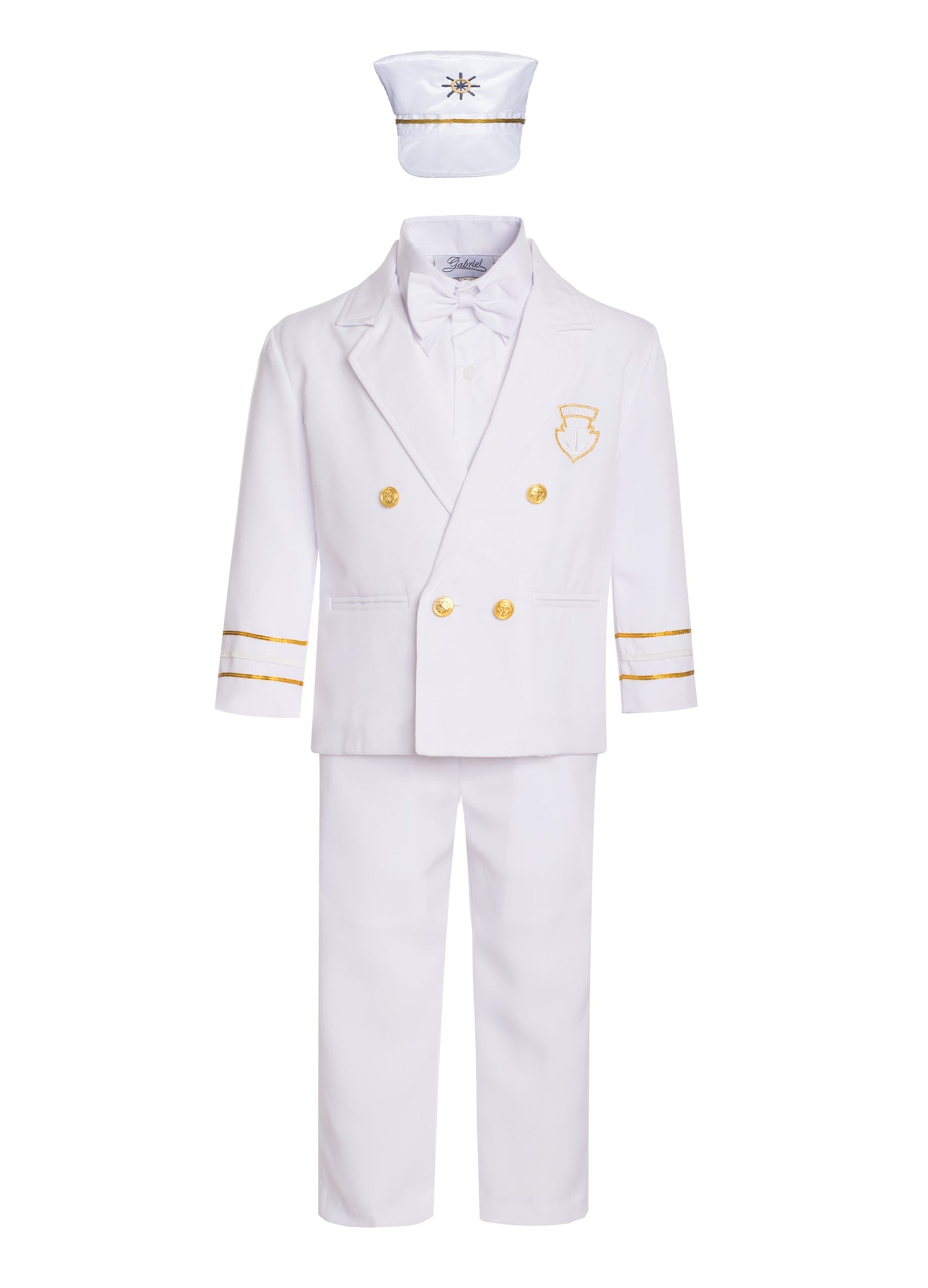 CP-007 Boys Captain style suit set with hat (5 pcs) 3 COLORS ALL WHITE- ALL NAVY- NAVY WHITE
