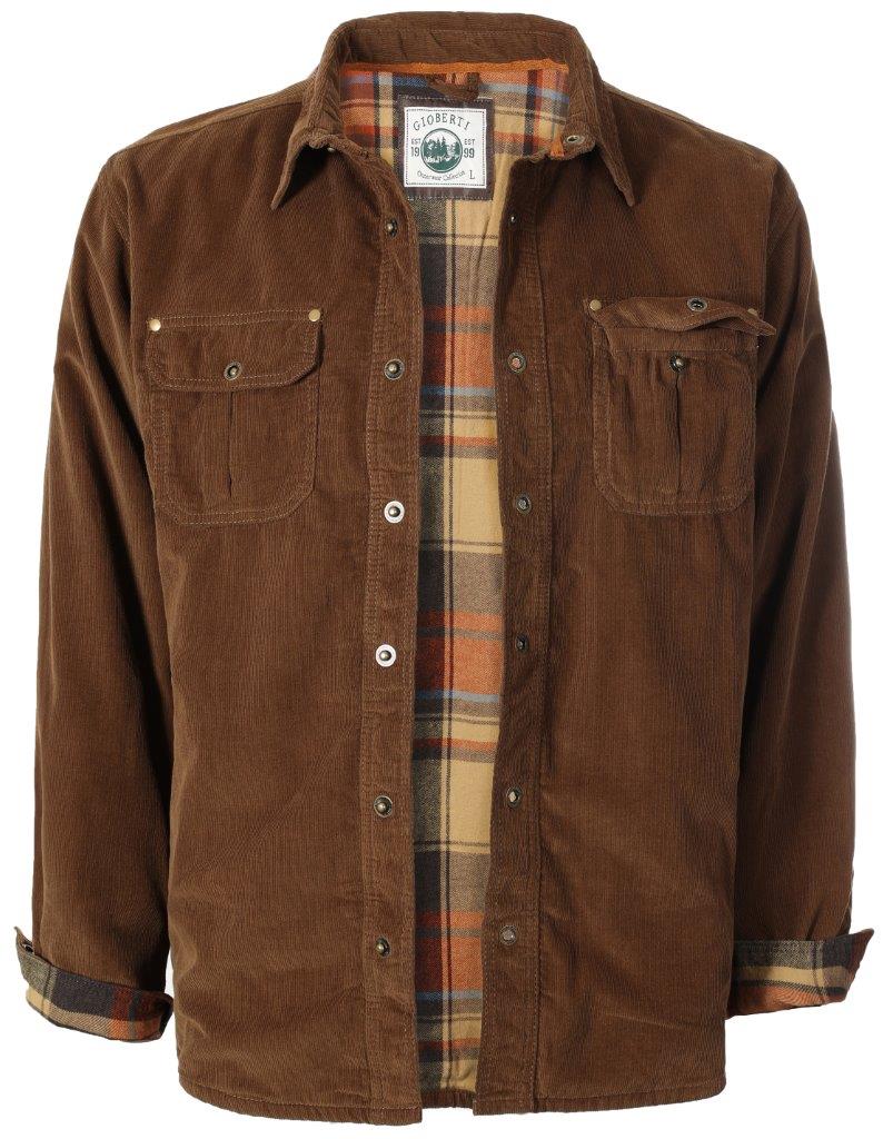 CJ-95 MEN'S CORDUROY LONG SLEEVE BUTTON DOWN SHIRT JACKET WITH FLANNEL LINING