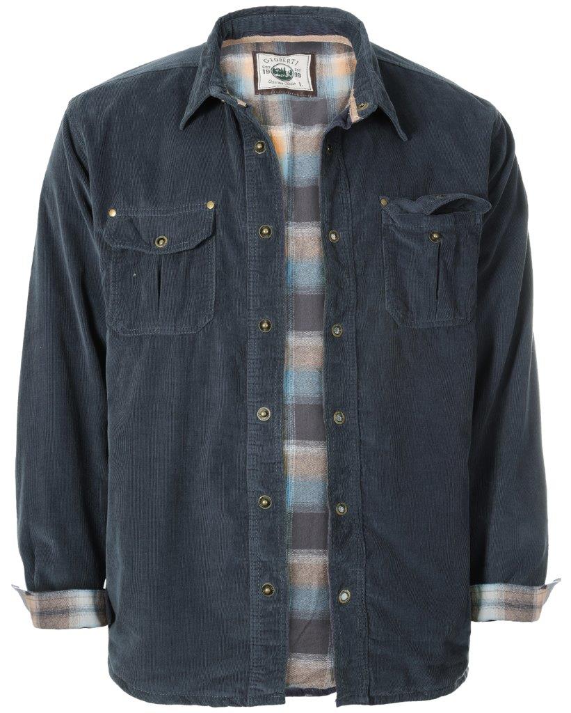 CJ-95 MEN'S CORDUROY LONG SLEEVE BUTTON DOWN SHIRT JACKET WITH FLANNEL LINING