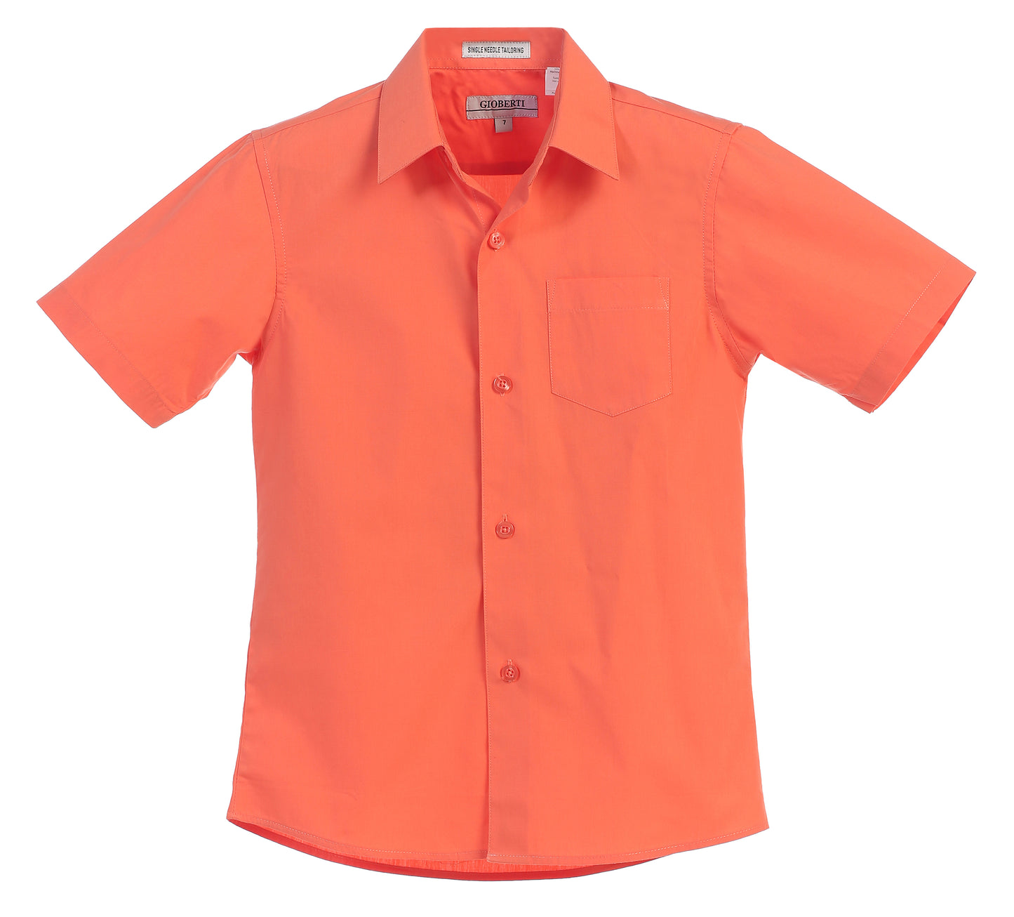 DS-85S Boy's Short Sleeve Solid Dress Shirt IN 7 CLORS (R BLUE-CORAL-PINK-TEAL GREEN-PURPLE-RED-TURQ) SIZE 4-18) SIZE 4-18