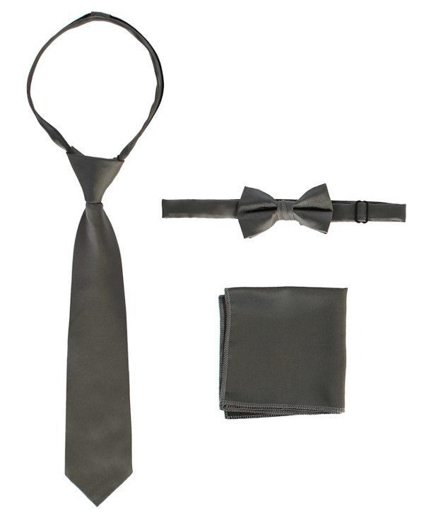 STS-BOYS-3 PC SET-SOLID-TIE-BOWTIE-P SQ-20 COLORS-SIZE 2-4 AND 5-7 AND 8-18