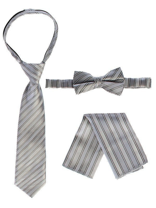 RTS-BOYS-3 PC SET-CTRIPED-TIE-BOWTIE-P SQ-17 COLORS-SIZE 2-4 AND 5-7 AND 8-18
