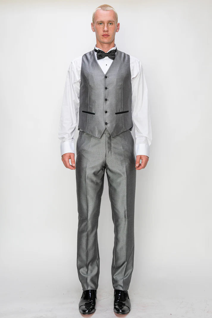 8890-SHINY GRAY-TUXEDO-SLIM-3PC-SIZE 34S-46S & 34R-56R & 38L-56L