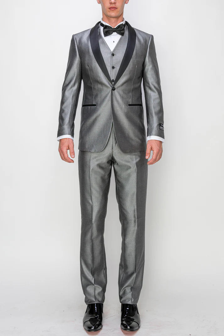 8890-SHINY GRAY-TUXEDO-SLIM-3PC-SIZE 34S-46S & 34R-56R & 38L-56L