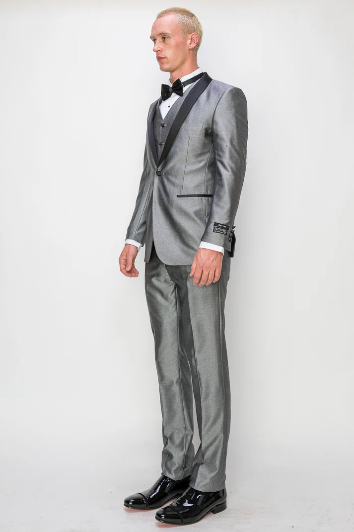 8890-SHINY GRAY-TUXEDO-SLIM-3PC-SIZE 34S-46S & 34R-56R & 38L-56L