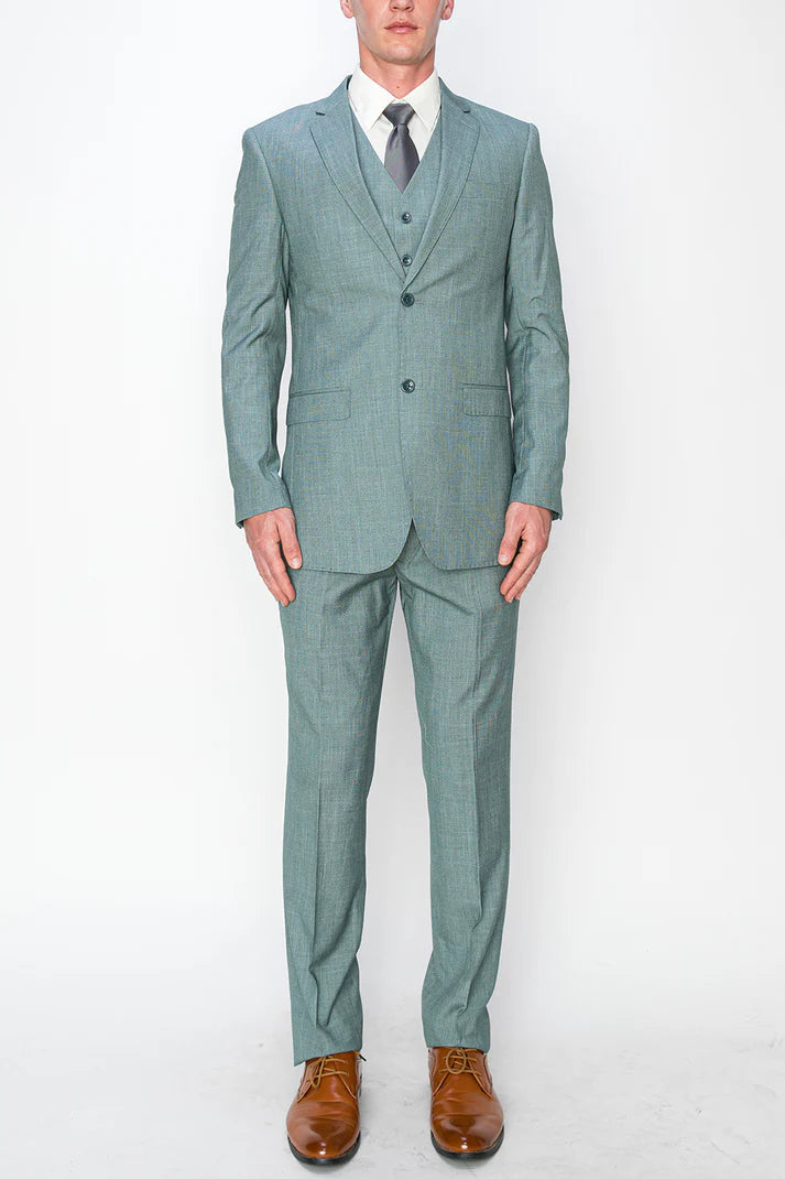1071-TEXTURED GREEN-SLIM-3PC-SIZE 34S-46S & 34R-56R & 38L-56L