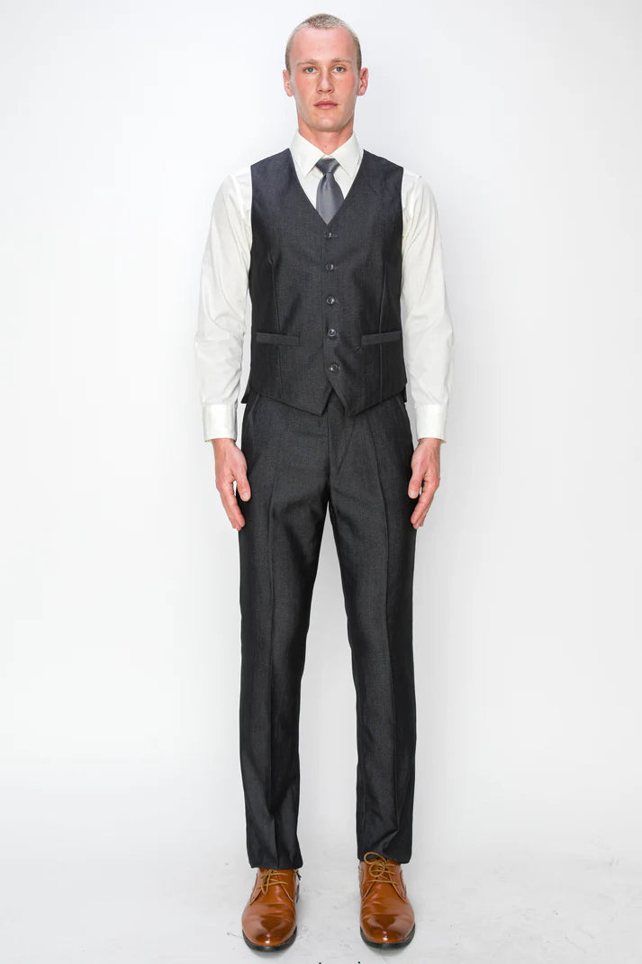 2303-TEXTURED CHARCOAL-SLIM-3PC-SIZE 34S-46S & 34R-56R & 38L-56L
