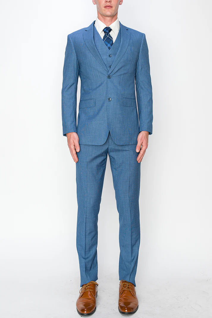 1073-TEXTURED SKY BLUE-SLIM-3PC-SIZE 34S-46S & 34R-56R & 38L-56L