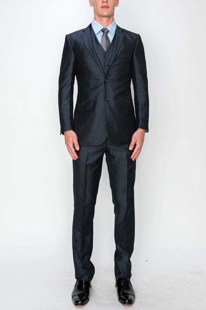 2303-TEXTURED MIDNIGHT BLUE-SLIM-3PC-SIZE 34S-46S & 34R-56R & 38L-56L
