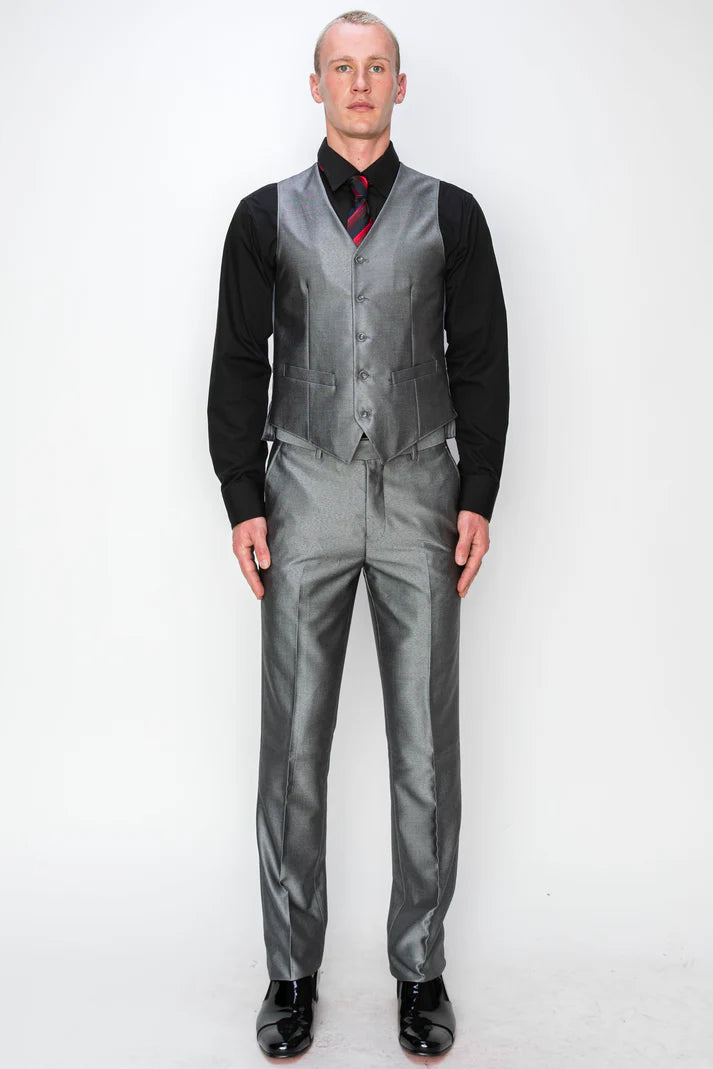 1889-TEXTURED SHINY GRAY -SLIM-3PC-SIZE 34S-46S & 34R-56R & 38L-56L