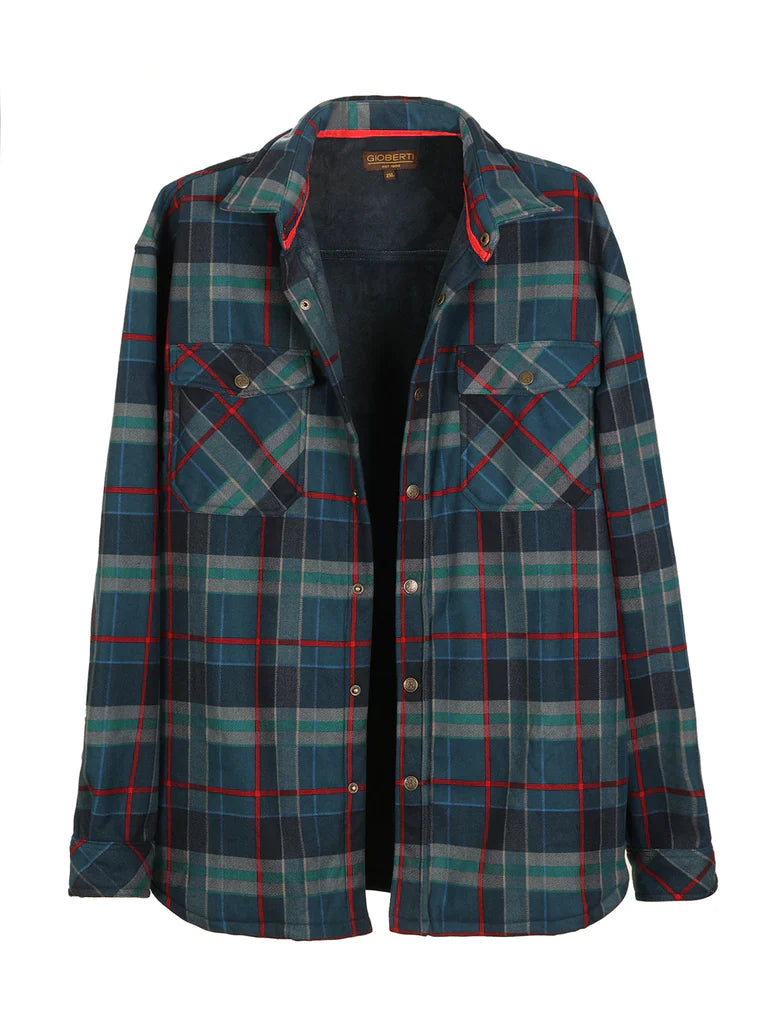 Mens Checkered Flannel Shirt Jacket With Velvet