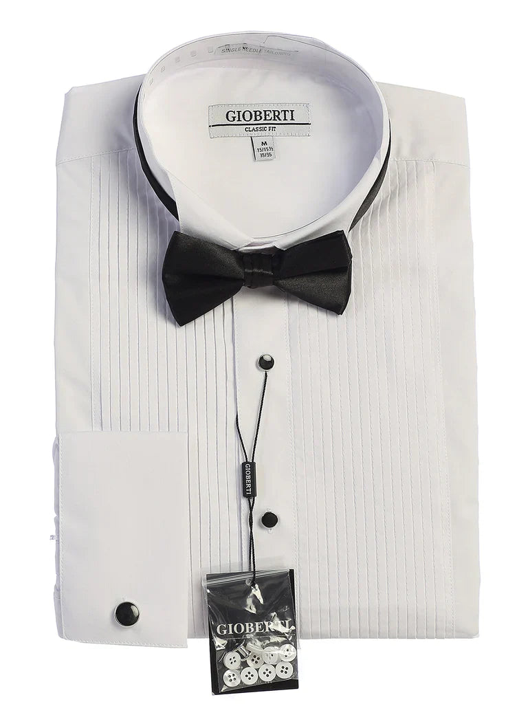 MEN'S WHITE WINGTIP COLLAR TUXEDO SHIRT WITH BOW TIE