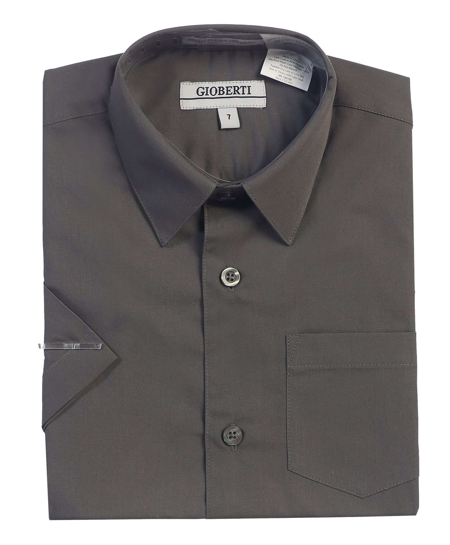DS-85S Boy's Short Sleeve Solid Dress Shirt IN 6 CLORS (BANANA-BLACK-D GRAY-KHAKI-NAVY-WHITE) SIZE 4-18