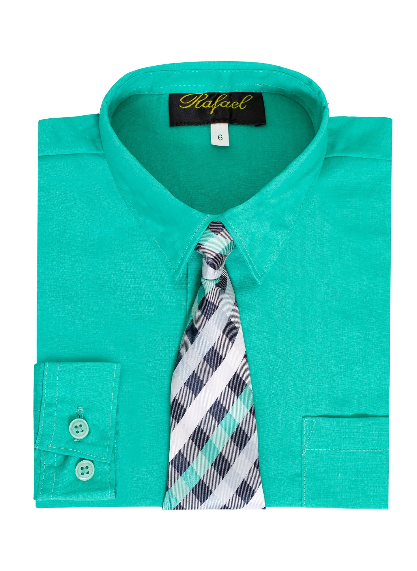 S-858 Boys formal dress shirt with striped tie IN 6 COLORS (WHITE-PINK-SILVER-RED-MELON-EMERALD) SIZE 2-20
