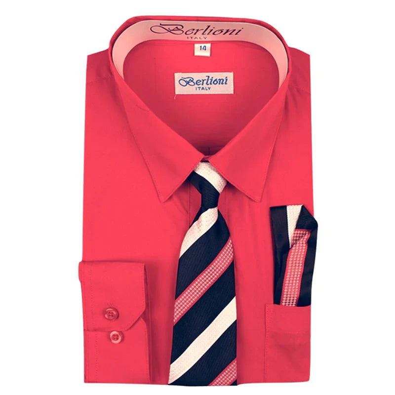 BL-BOYS SOLID DRESS FORMAL SHIRT WITH TIE AND P-SQ SET 8 COLORS (AQUA-BLACK-BLUSH-BURG-CORAL-GOLD-KHAKI-LEMON) SIZE 2-20