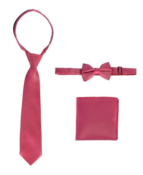 STS-BOYS-3 PC SET-SOLID-TIE-BOWTIE-P SQ-20 COLORS-SIZE 2-4 AND 5-7 AND 8-18
