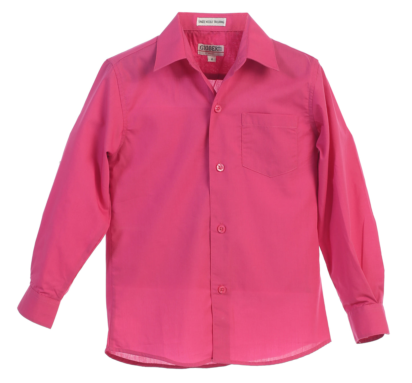 DS-85 Boys Long Sleeve Solid Dress Shirt IN 6 COLORS (BURG-TURQ-NAVY-TEAL GREEN-TEAL-FUCSHIA) SIZE 2-18