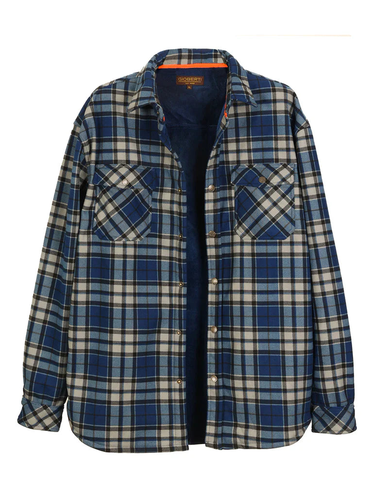 Mens Checkered Flannel Shirt Jacket With Velvet
