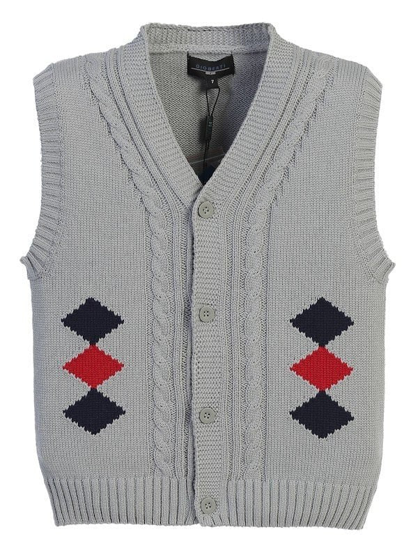 SW-5 CARDIGAN KNITTED VEST DIAMOND PRINT - 3 COLORS - SIZE 2-18