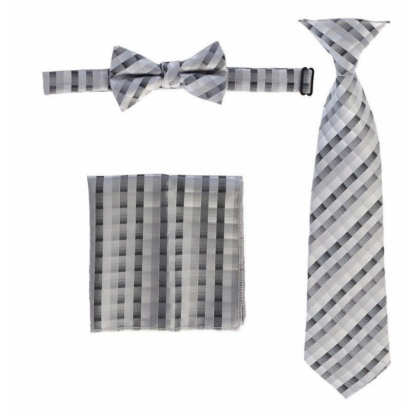 CTS-BOYS-3 PC SET-CHECKERED-TIE-BOWTIE-P SQ-15 COLORS-SIZE 2-4 AND 5-7 AND 8-18
