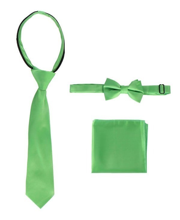 STS-BOYS-3 PC SET-SOLID-TIE-BOWTIE-P SQ-20 COLORS-SIZE 2-4 AND 5-7 AND 8-18