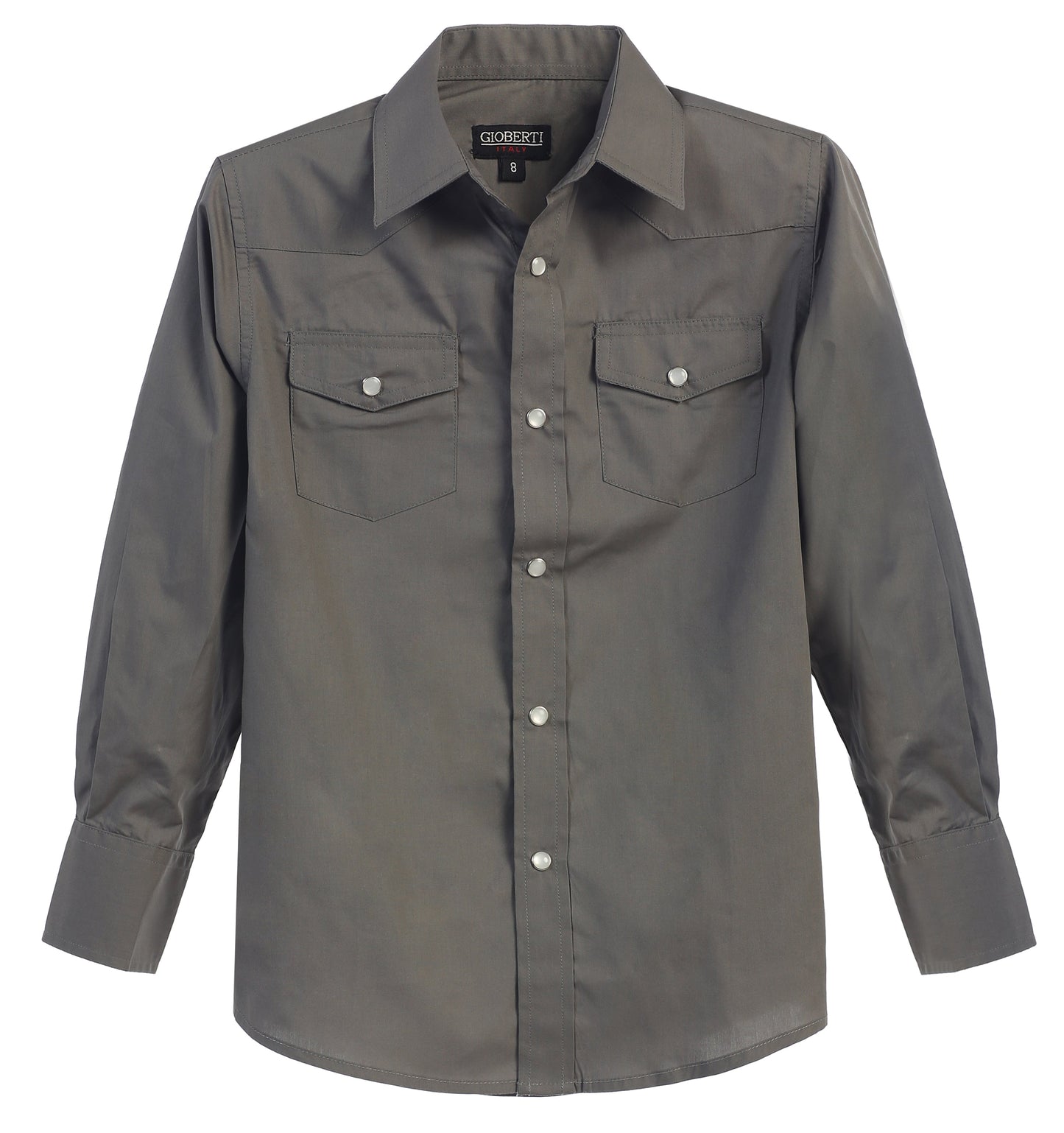 LS-85W-Boy's Casual Western Solid Long Sleeve Shirt with Pearl Snaps - 5 COLORS( ROYAL BLUE-NAVY-IVORY-GRAY-BLACK ) SIZE 4-18