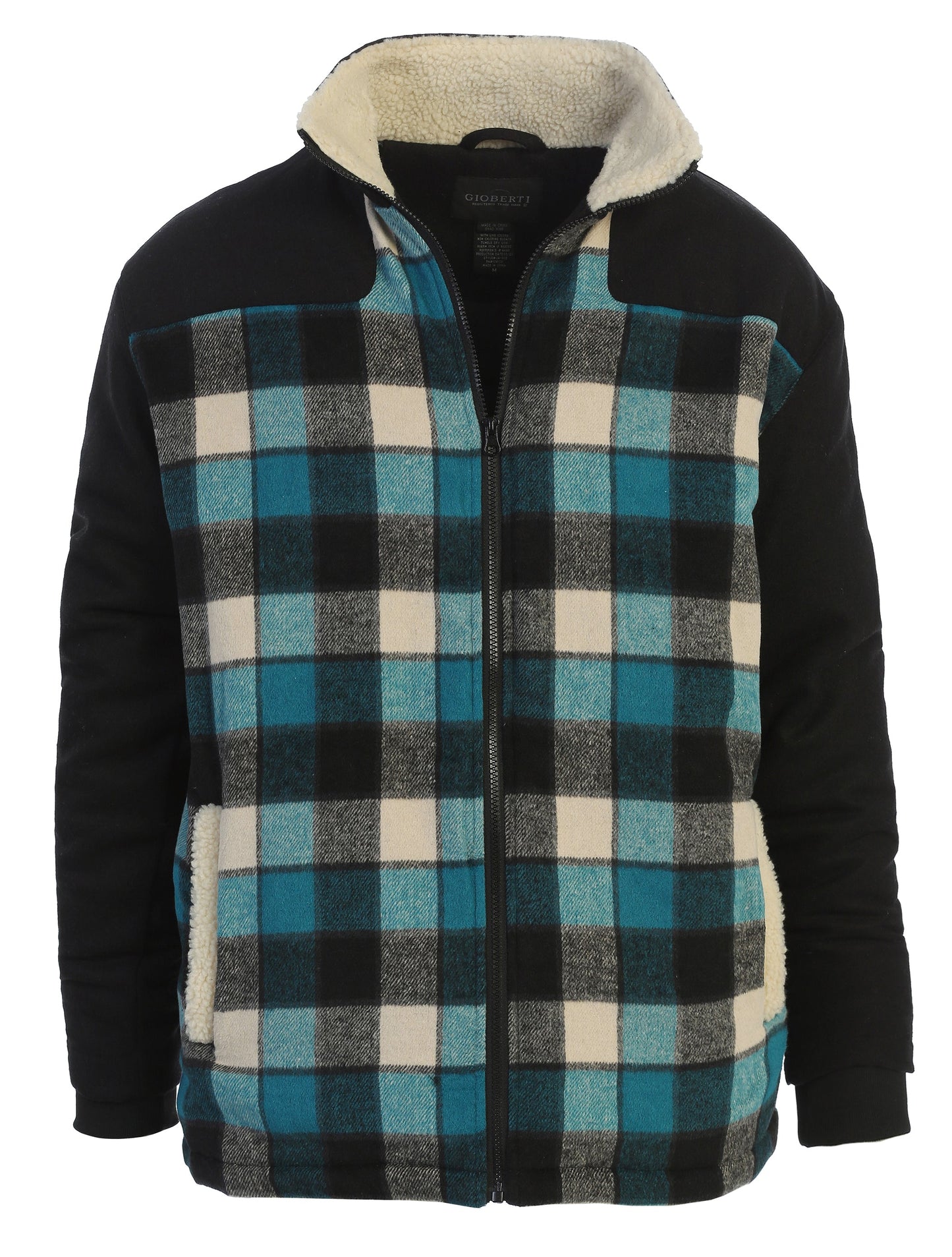 JA-902Men's Full Zip Wool-Like Plaid Jacket with Warm Cozy Inner Padding and Sherpa Collar
