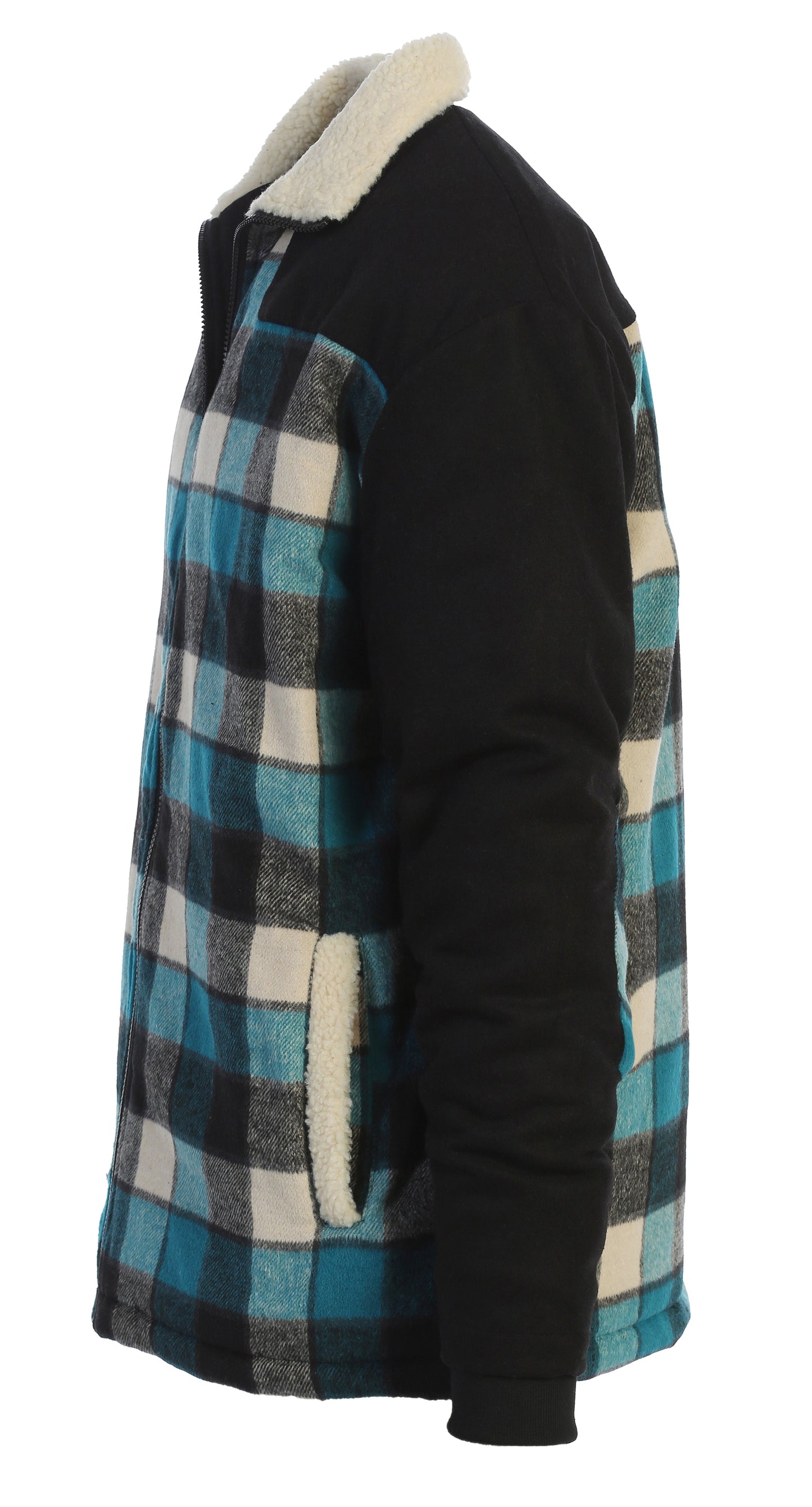 JA-902Men's Full Zip Wool-Like Plaid Jacket with Warm Cozy Inner Padding and Sherpa Collar