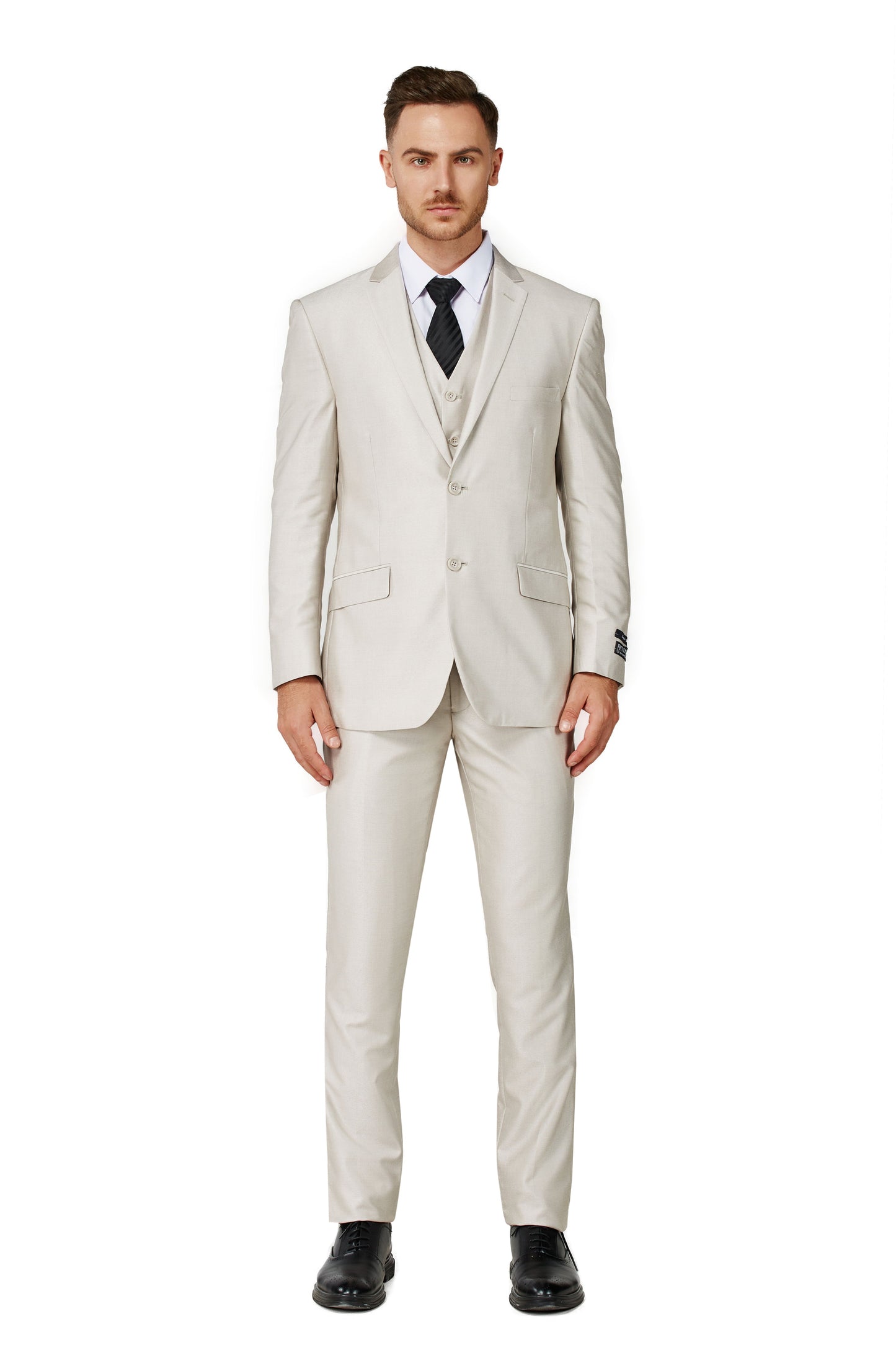 1889-Men's Beige Notched Lapel Suit Slim Fit (3 PCS)