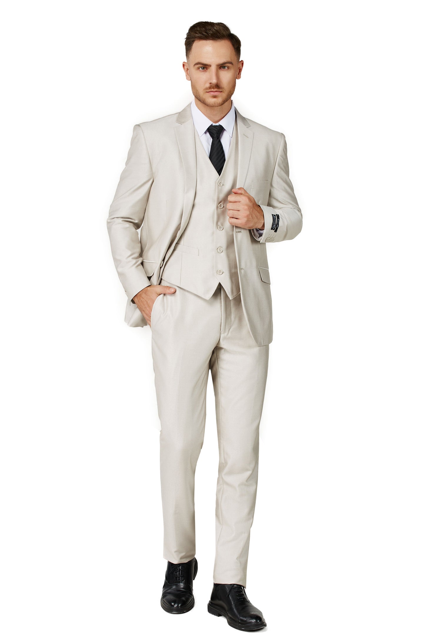 1889-Men's Beige Notched Lapel Suit Slim Fit (3 PCS)