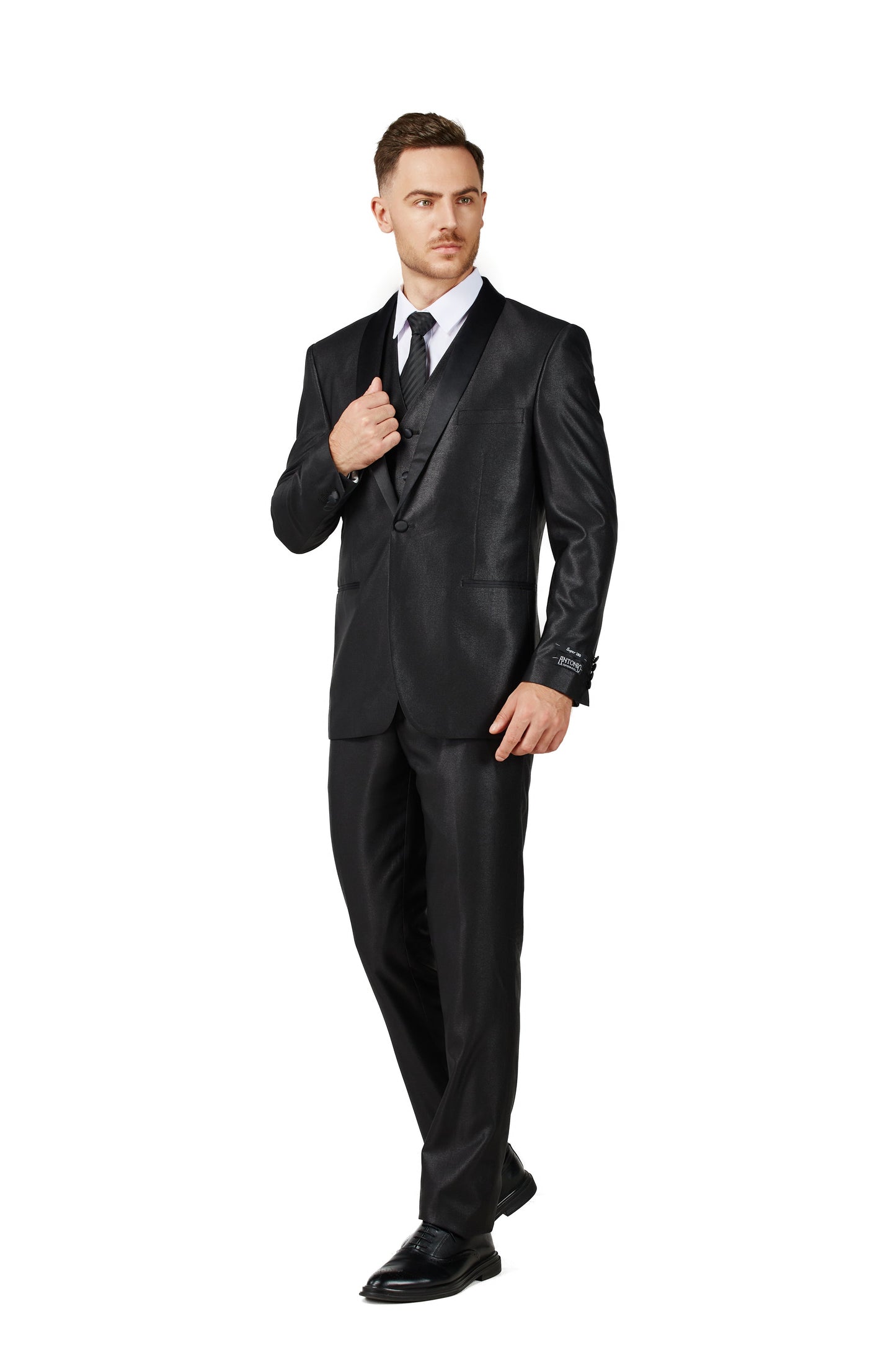0408-Shiny Black-Tuxedo-Slim FiT-3PC-SIZE 34S-46S & 34R-56R & 38L-56L