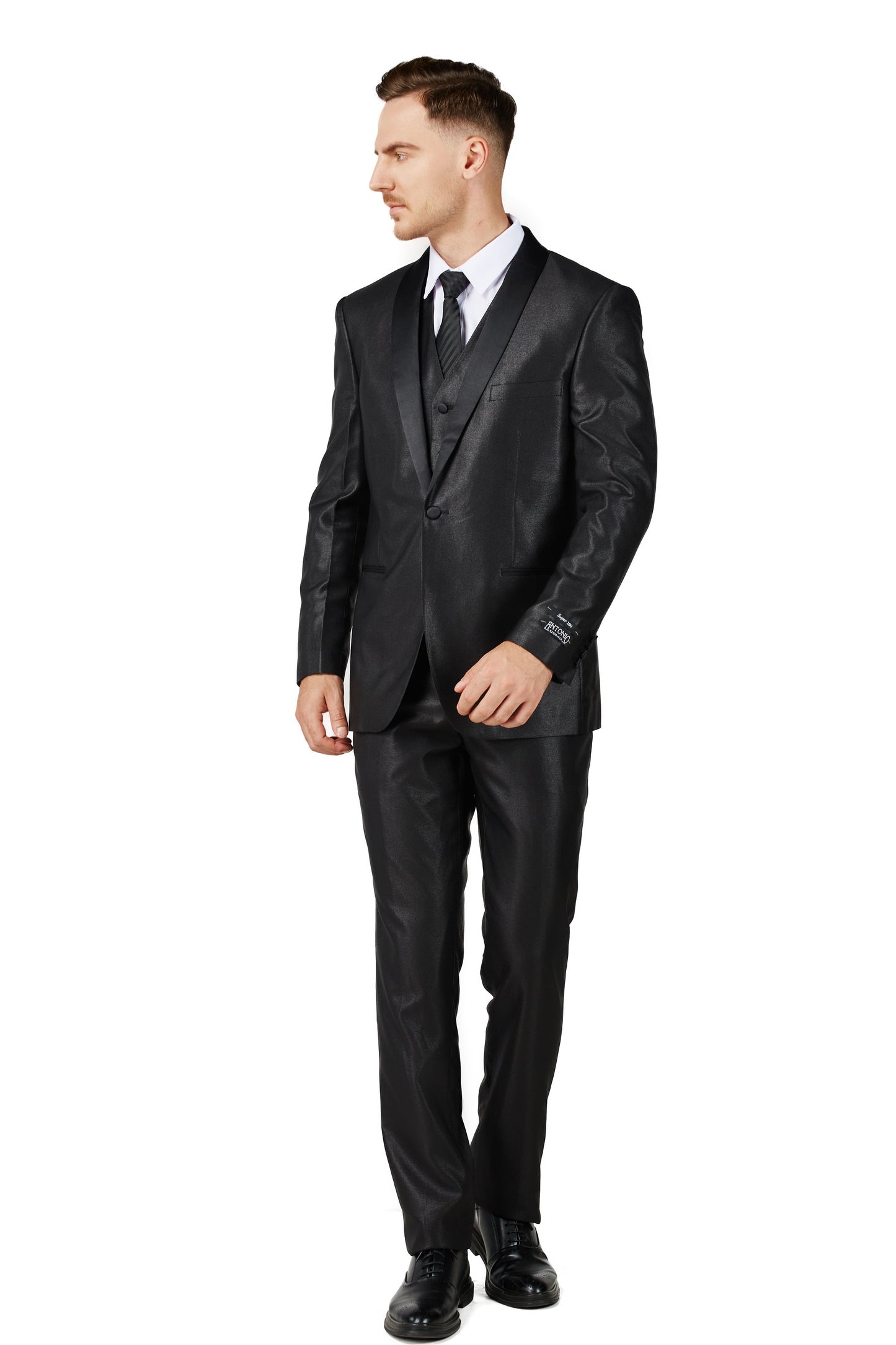 0408-Shiny Black-Tuxedo-Slim FiT-3PC-SIZE 34S-46S & 34R-56R & 38L-56L