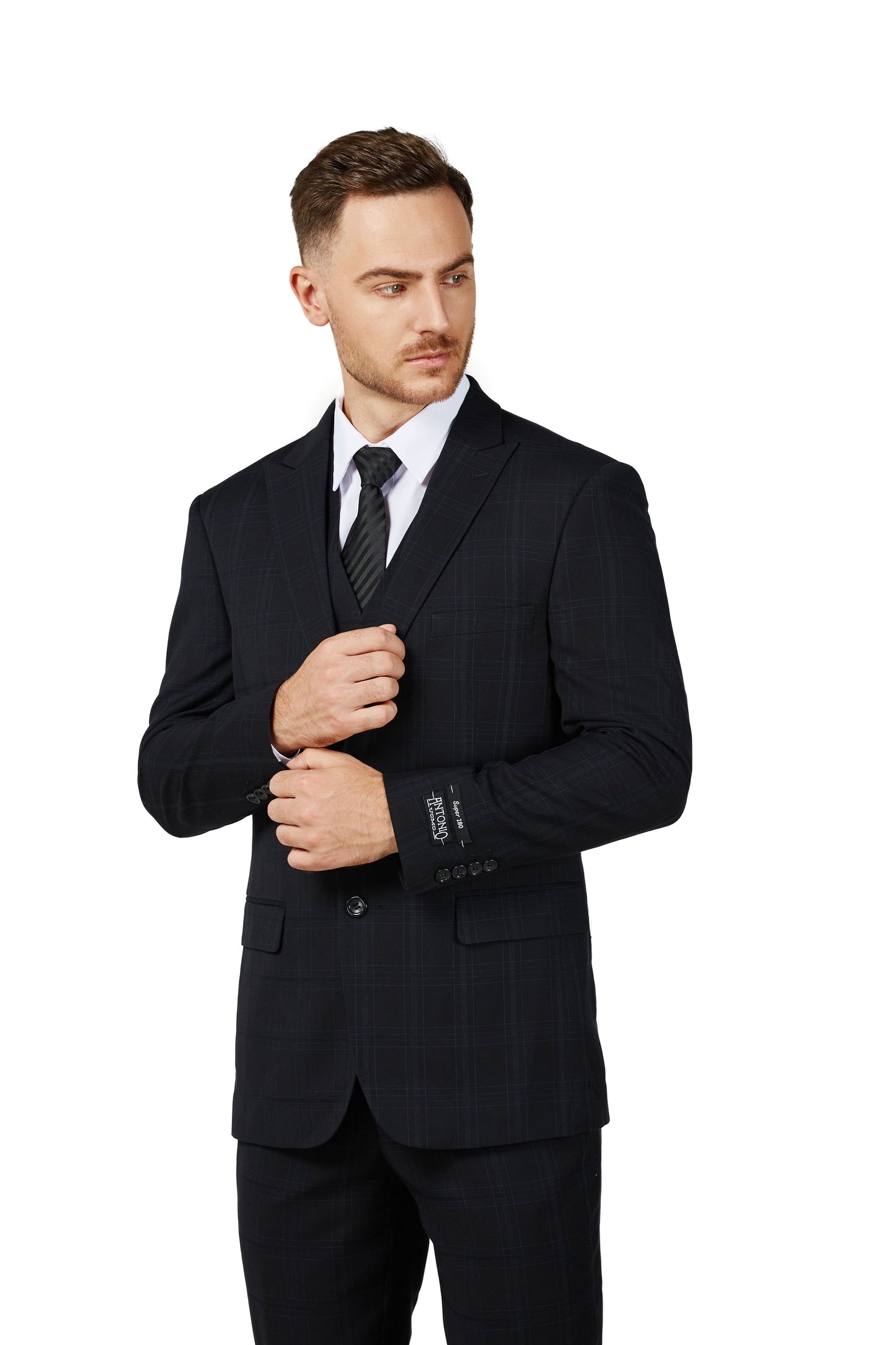 8703-BLACK PLAID-SLIM FIT-3PC-SIZE 34S-46S & 34R-56R & 38L-56L