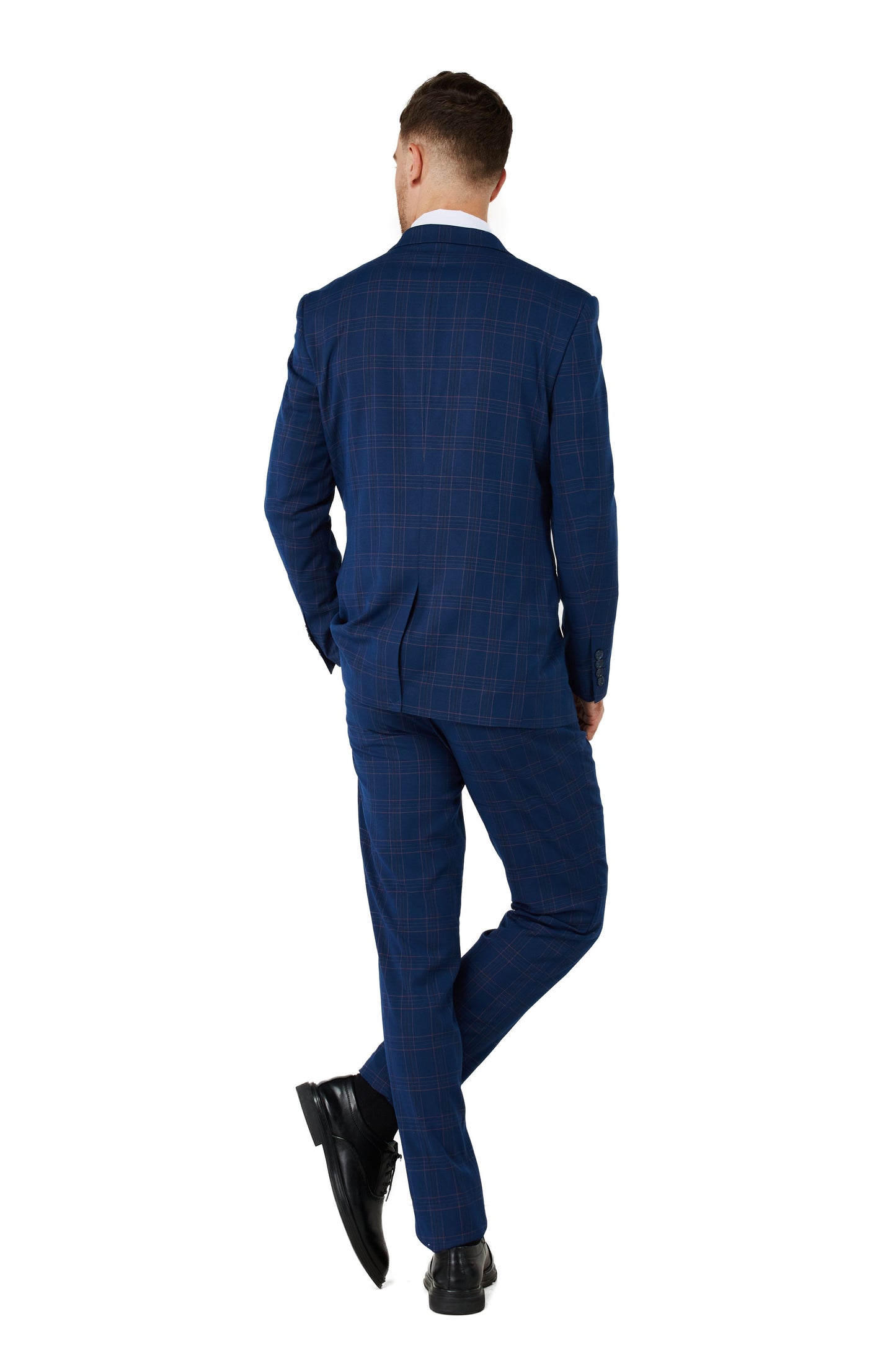1502-Men's Blue Checker Notched Lapel Suit Slim Fit (3 PCS)