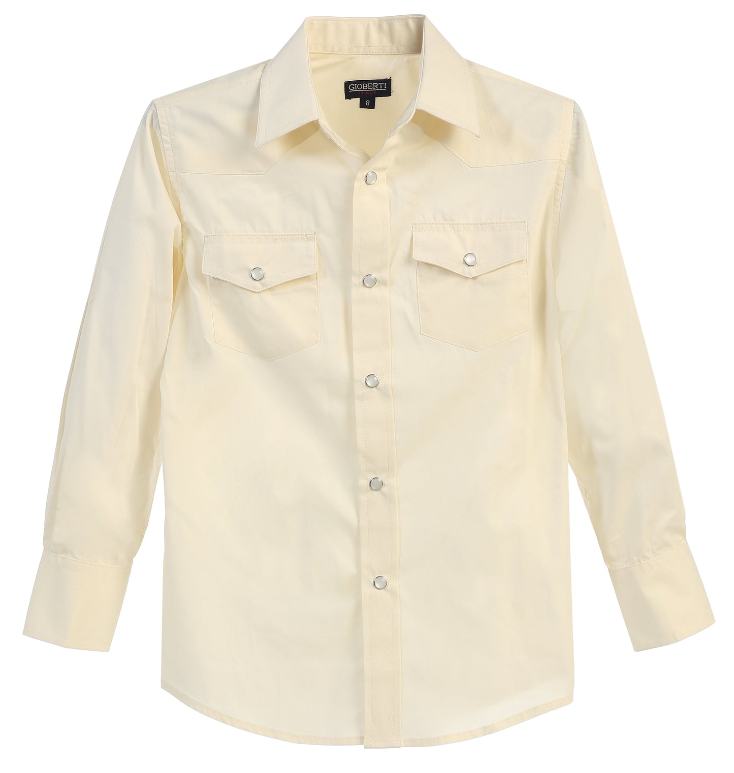 LS-85W-Boy's Casual Western Solid Long Sleeve Shirt with Pearl Snaps - 5 COLORS( ROYAL BLUE-NAVY-IVORY-GRAY-BLACK ) SIZE 4-18
