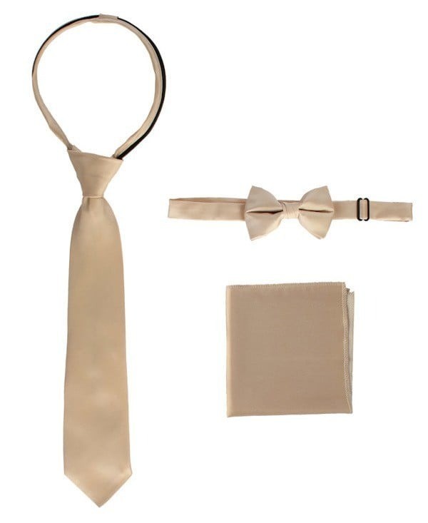 STS-BOYS-3 PC SET-SOLID-TIE-BOWTIE-P SQ-20 COLORS-SIZE 2-4 AND 5-7 AND 8-18