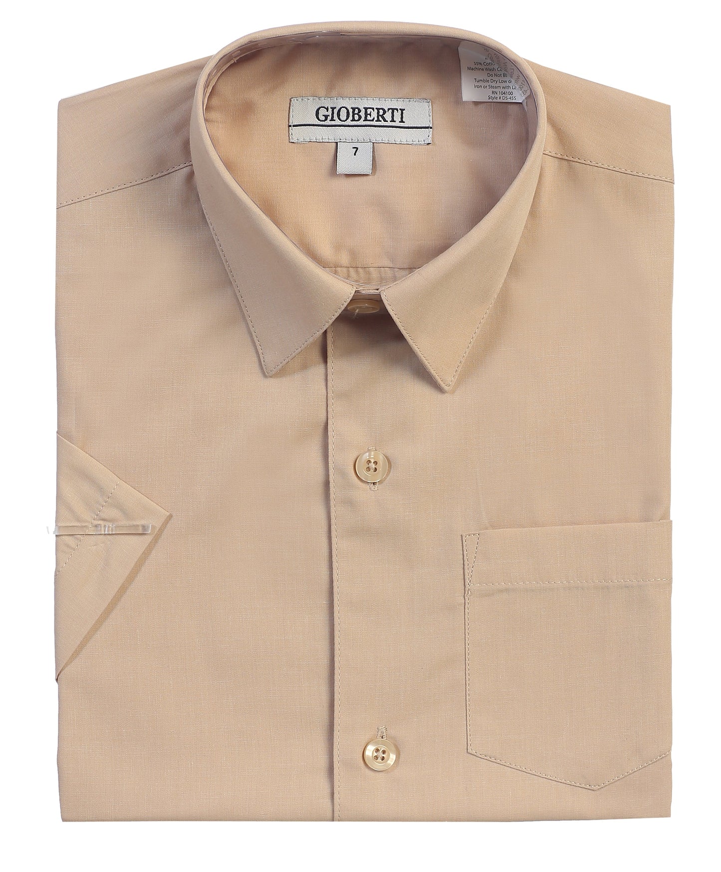 DS-85S Boy's Short Sleeve Solid Dress Shirt IN 6 CLORS (BANANA-BLACK-D GRAY-KHAKI-NAVY-WHITE) SIZE 4-18