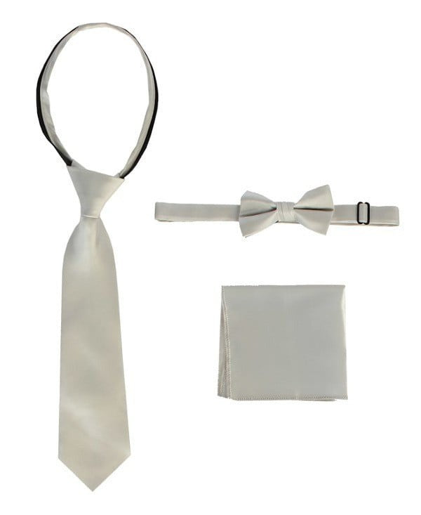 STS-BOYS-3 PC SET-SOLID-TIE-BOWTIE-P SQ-20 COLORS-SIZE 2-4 AND 5-7 AND 8-18