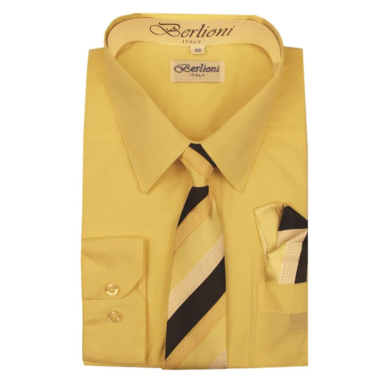 BL-BOYS SOLID DRESS FORMAL SHIRT WITH TIE AND P-SQ SET 8 COLORS (HUNTER GREEN-NEW AQUA-PURPLE-RED-TURQ-WHITE-R BLUE-LEMON) SIZE 2-20