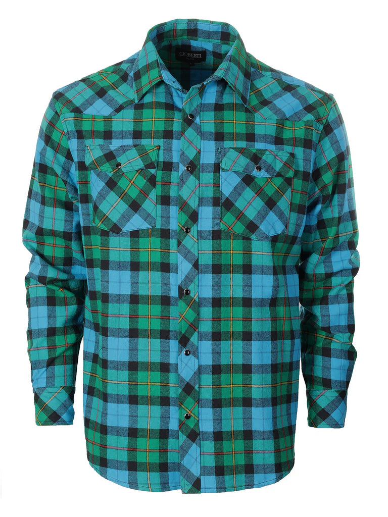 LS-92FS Men's Flannel Plaid Shirt w/ Snaps Part-A