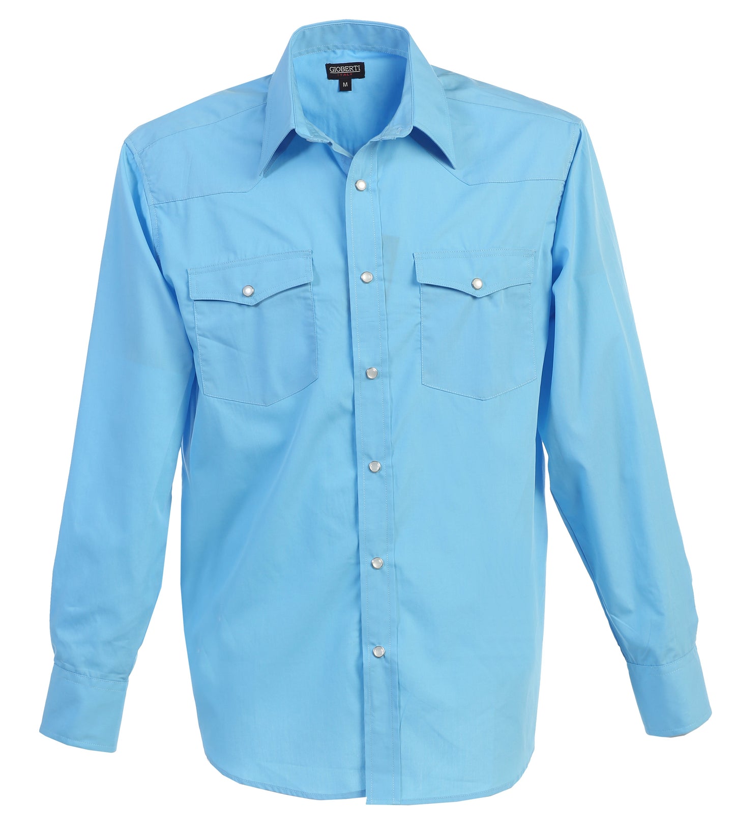 Men’s Solid Long Sleeve Western Shirt with Pearl Snap-on Buttons
