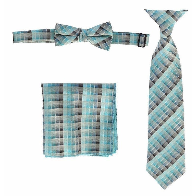 CTS-BOYS-3 PC SET-CHECKERED-TIE-BOWTIE-P SQ-15 COLORS-SIZE 2-4 AND 5-7 AND 8-18