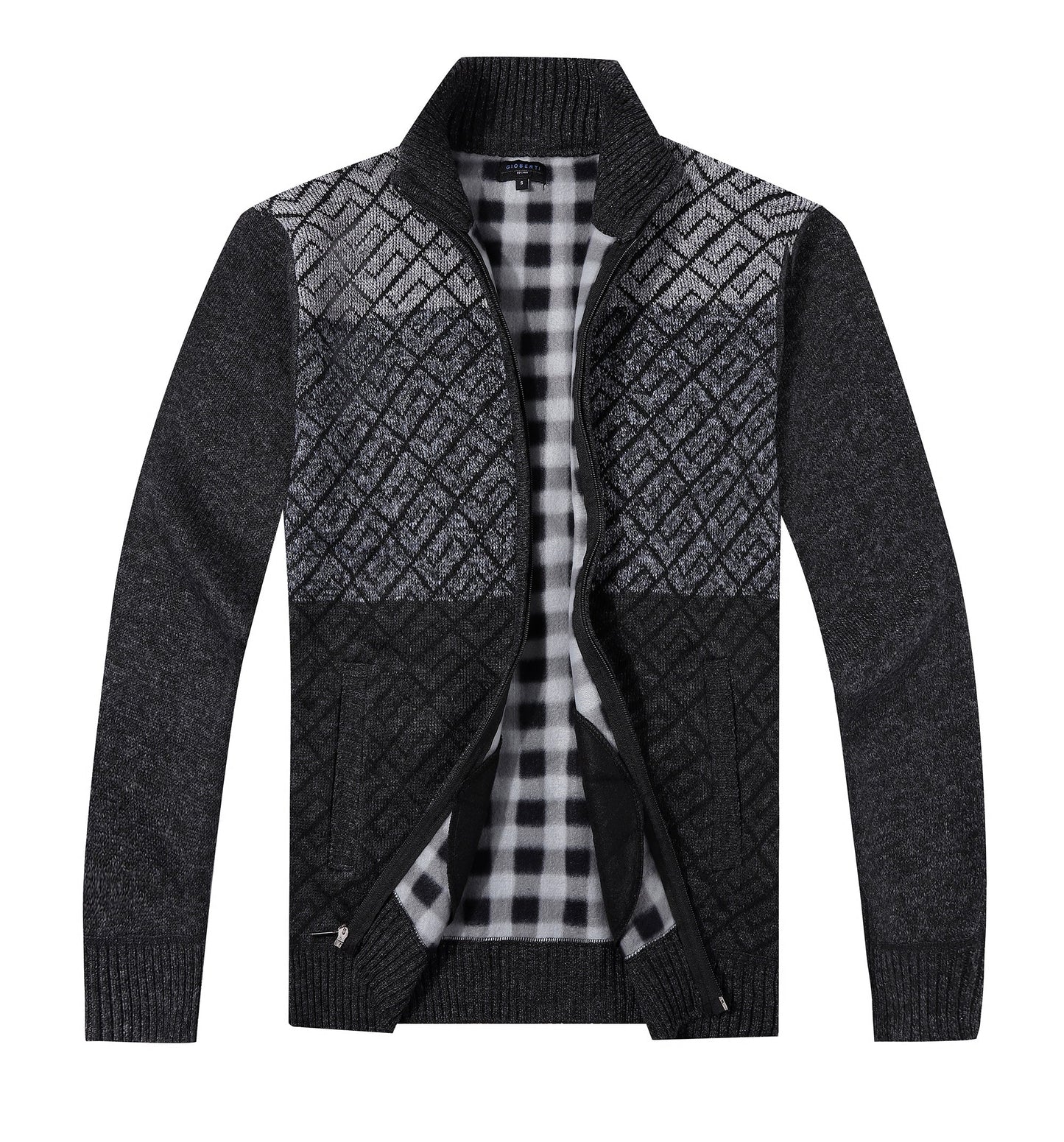 MEN'S LONG SLEEVE FULL ZIP BLOCK DESIGN CARDIGAN SWEATER
